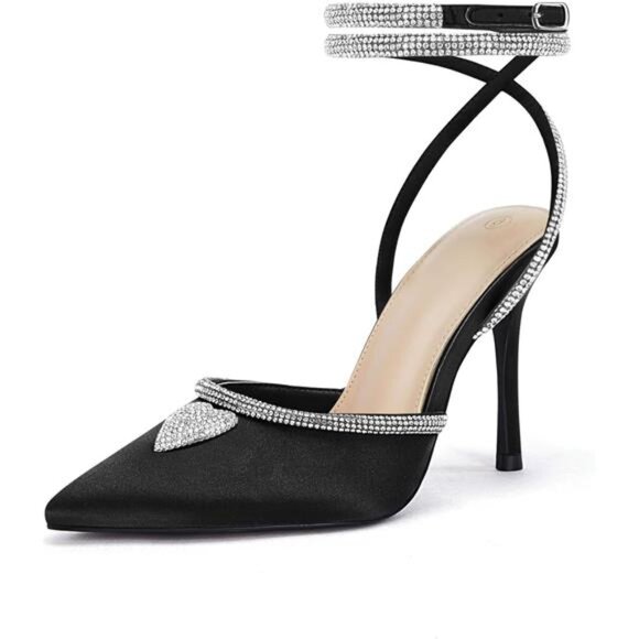 Other - Women's Rhinestone Heels Pointed Toe Lace Up Stilettos Ankle Buckle Strap Dress